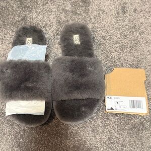 UGG Charcoal Fluffy Slides